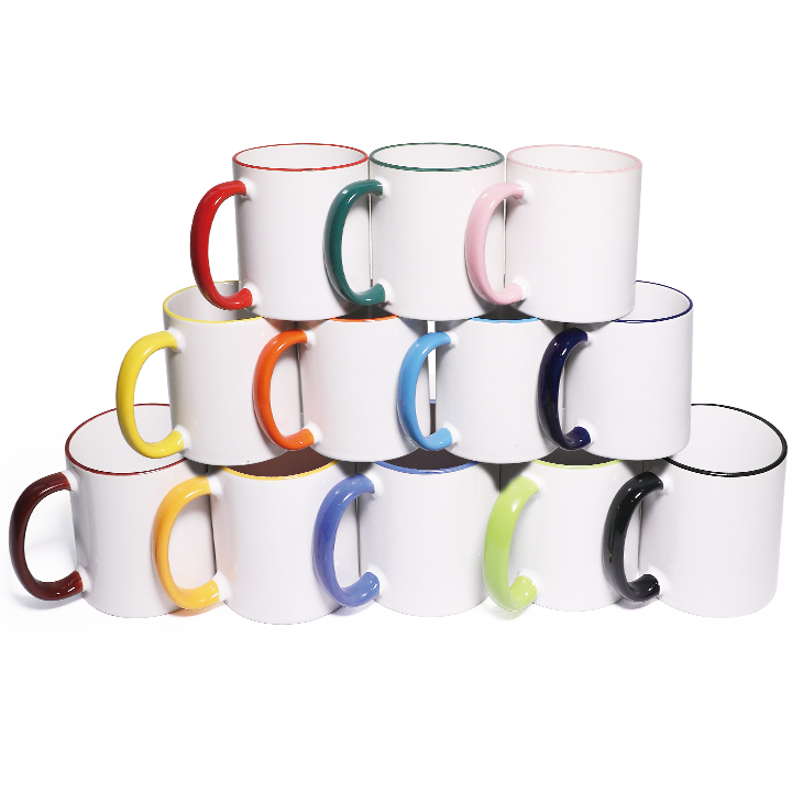 11oz Ceramic Mug with Colored Rim & Handle
