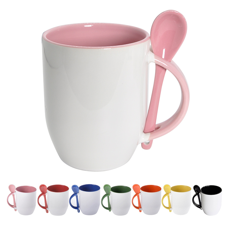 11oz Ceramic Spoon Mug with Colored Interior
