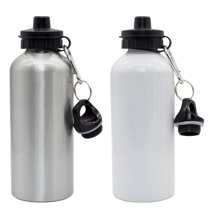 600ml Aluminum Bottle with Two Lids (Silver/White)