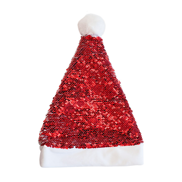 Sublimation Flip Sequin Santa Hat With Detachable Snowball, Adult Size