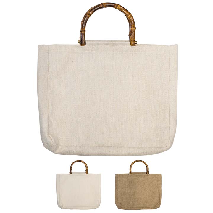 Bamboo-Handle Sublimation Linen Handbag, 36.5x29cm