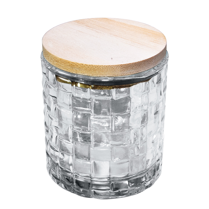 Glass Candlestick with Sublimation Wooden Lid,Weave Pattern(Φ7*H7.4cm)