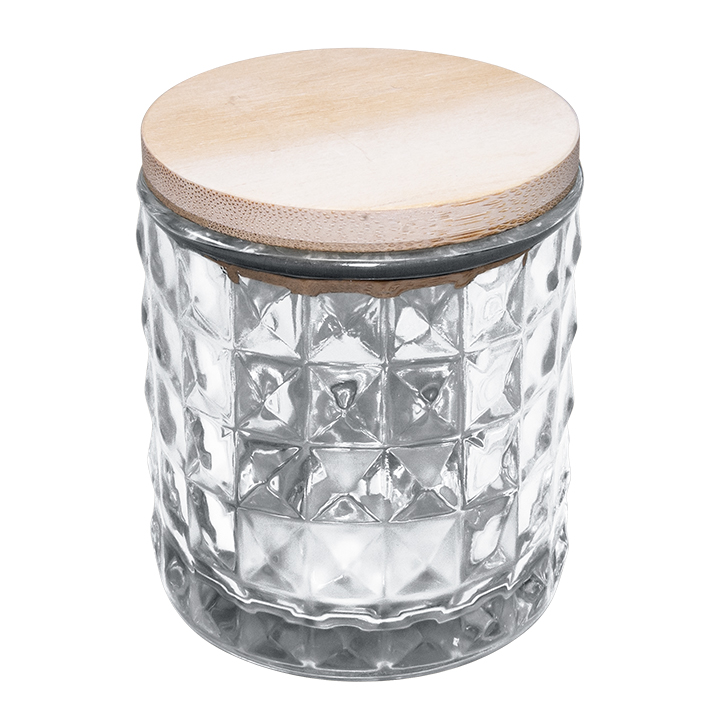 Glass Candlestick with Sublimation Wooden Lid,Diamond Pattern(Φ7*H7.4cm)