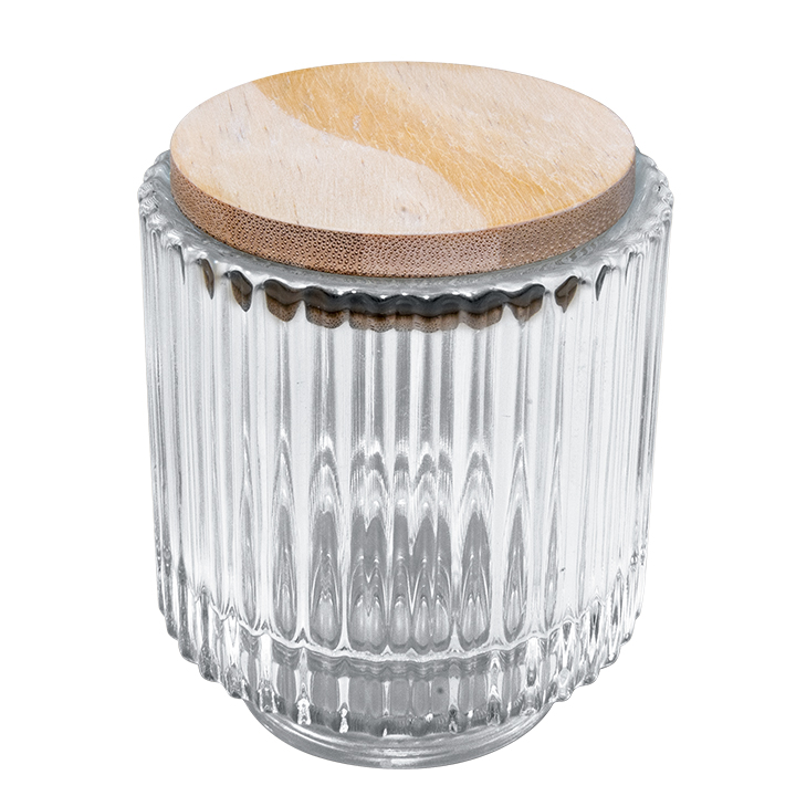 Glass Candlestick with Sublimation Wooden Lid,Vertical Stripes Pattern(Φ7.8*H8.5cm)