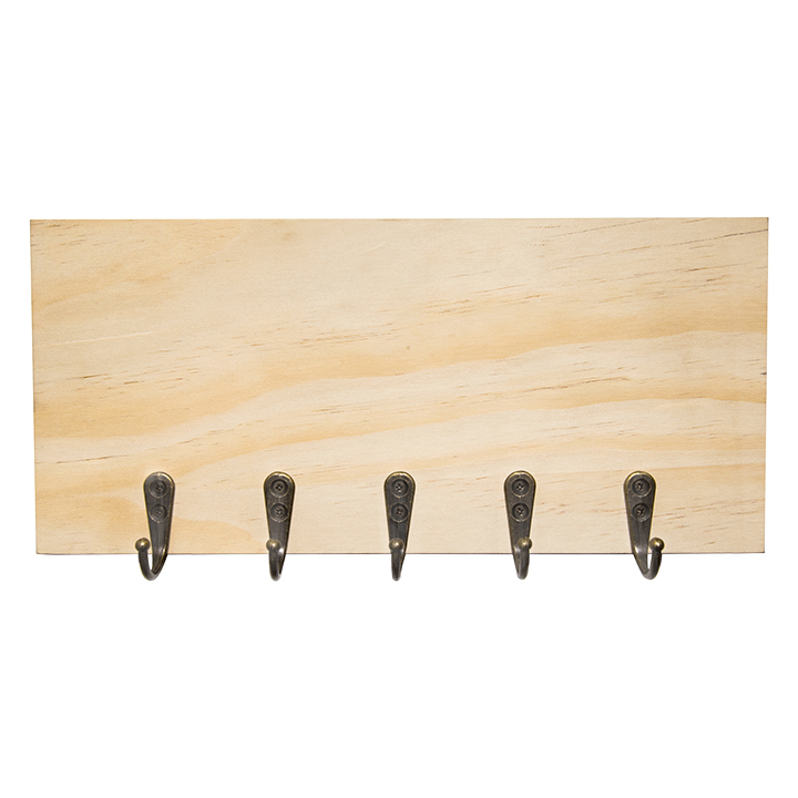 Sublimation Hook Rack, Natual Wood with MDF back(with 5 Hooks),28x14x1.5cm