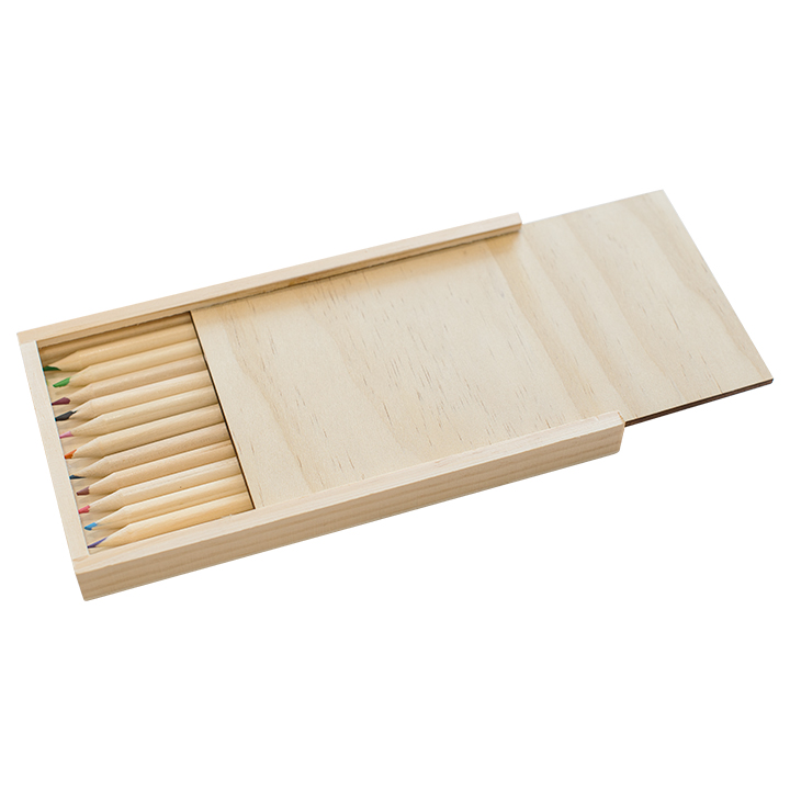 Sublimation PlyWood Brush-pencil Box with 12 pcs color pencils ,19*10.5*1.7cm