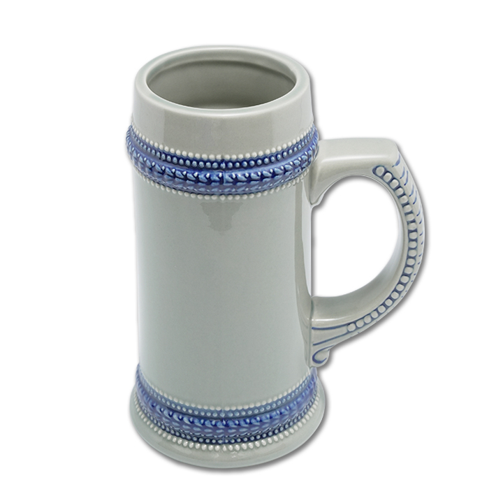 22oz Ceramic Beer Mug with Blue Rim(Gray)