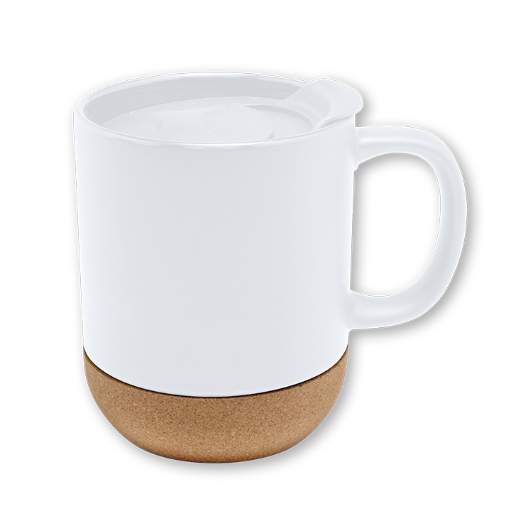 15oz Ceramic White Mug with Cork Base & Lid(Matte)