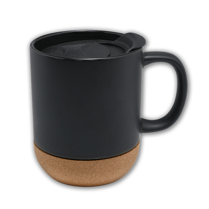 15oz Ceramic Black Mug with Cork Base & Lid(Mattefor laser-engraving)