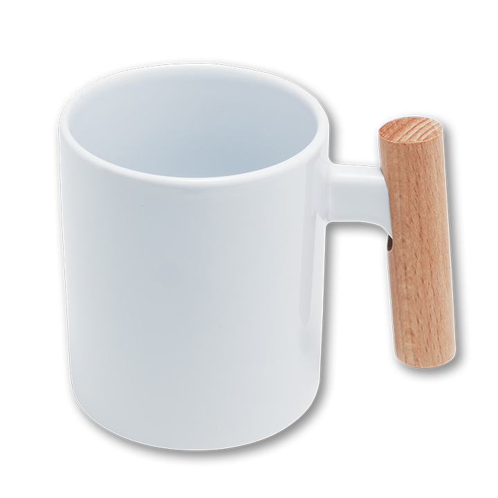 11oz Ceramic White Mug with Wooden Handle(Glossy)