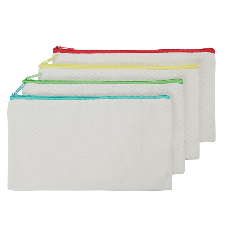 Sublimation Canvas Fabric Cosmetic Bag with Colored Zipper, 21*12.5cm