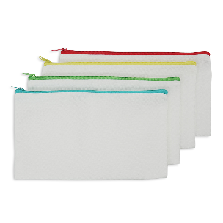 Pure White Sublimation Canvas Cosmetic Bag with Colored Zipper, 21*12.5cm