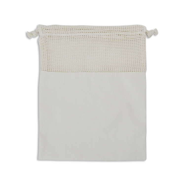 Canvas Spliced Mesh Fabric Drawstring Bag, 25.5*33.5cm